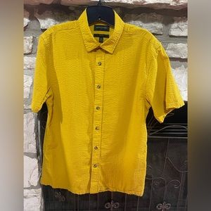 Banana Republic Factory Yellow Seersucker Shirt Medium Slim Fit